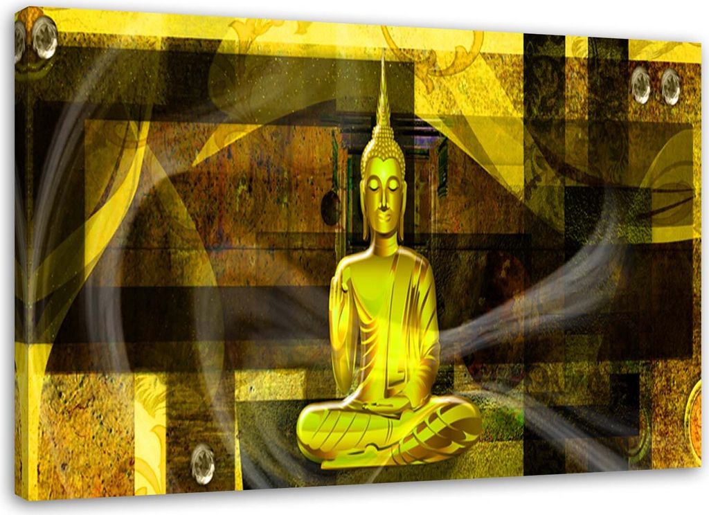 Leinwandbild buddha-figur auf gelbem hintergrund 60x40 cm Feeby gelb wandbild bereit zum aufhängen