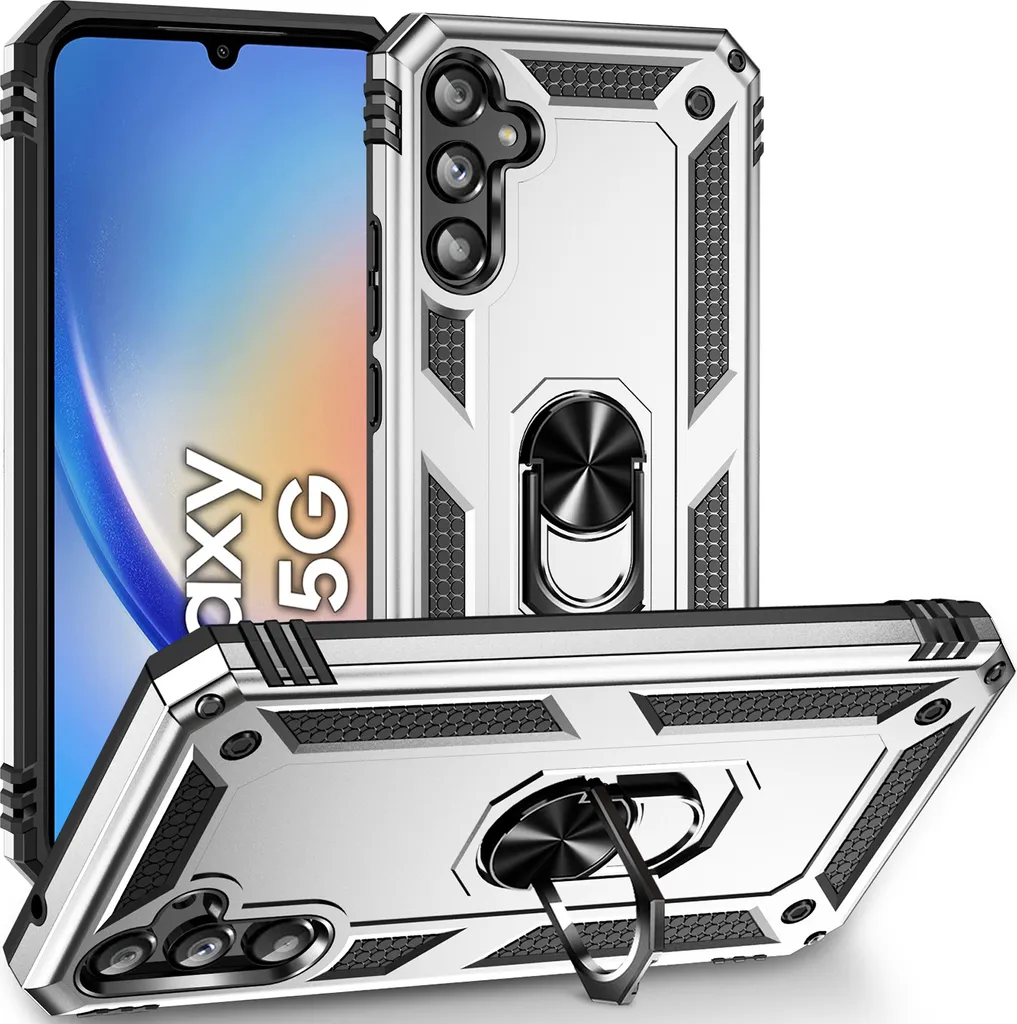 Cover Professionale Samsung Galaxy A34 Argento con Ring Stand