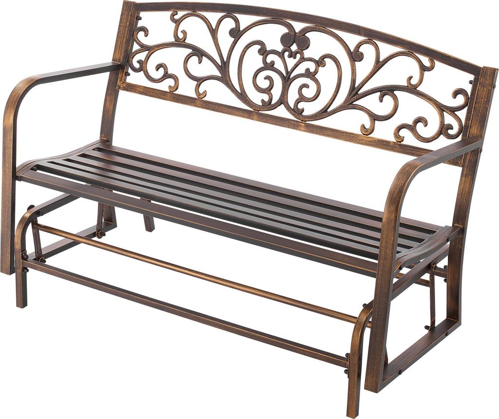 SucceBuy Gartenbank 127 cm mit 250 kg Tragkraft, Terrassenbank aus robustem Kohlenstoffstahl, Balkonbank mit Armlehnen, Verandabank für Garten, Pa...