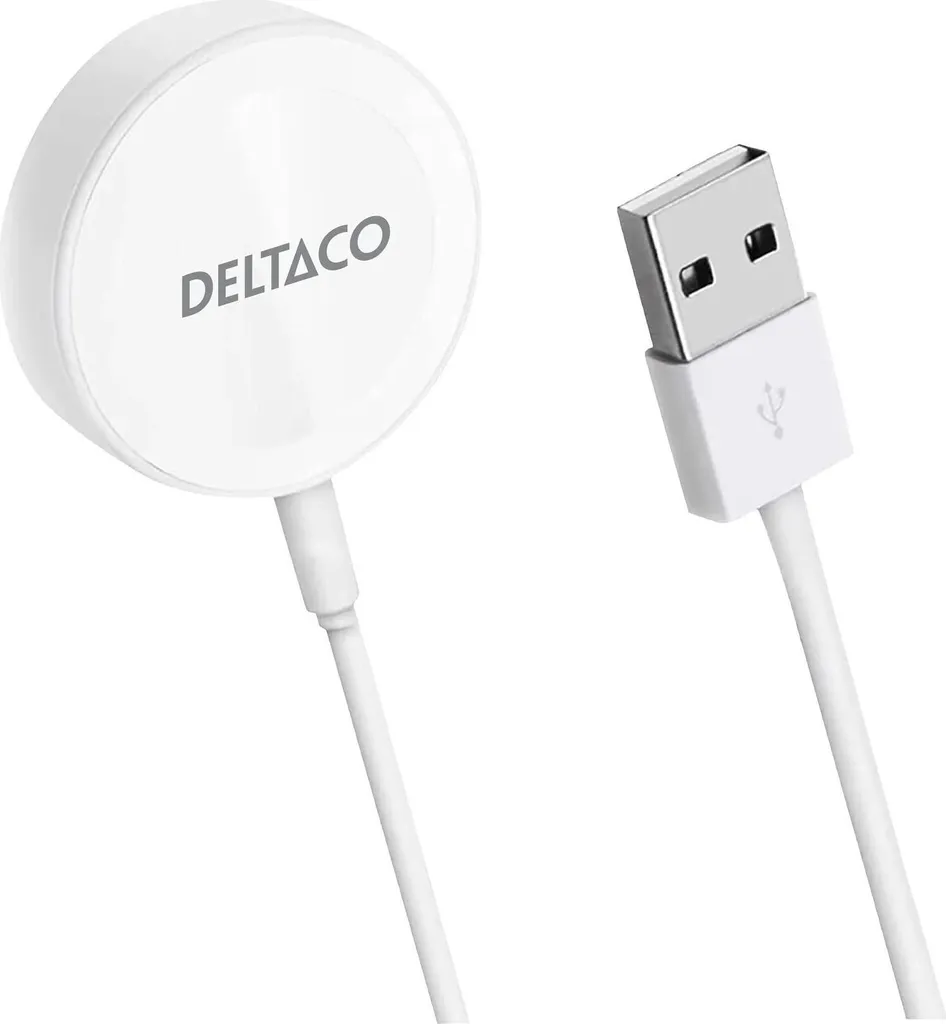 Deltaco Chargeur Apple Watch USB-A avec Câble Renforcé de 1m Blanc