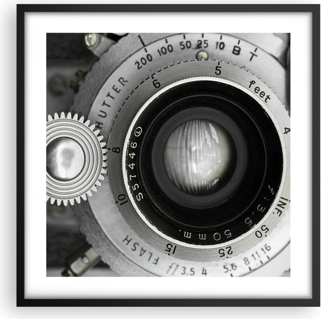 Gerahmtes Poster - Schwarzer Rahmen - Objektiv Schwarzweiß Vintage - 50x50 cm - Wand Bild - Wanddeko - Wandbilder - Kunstposter - Wandposter - Bil...