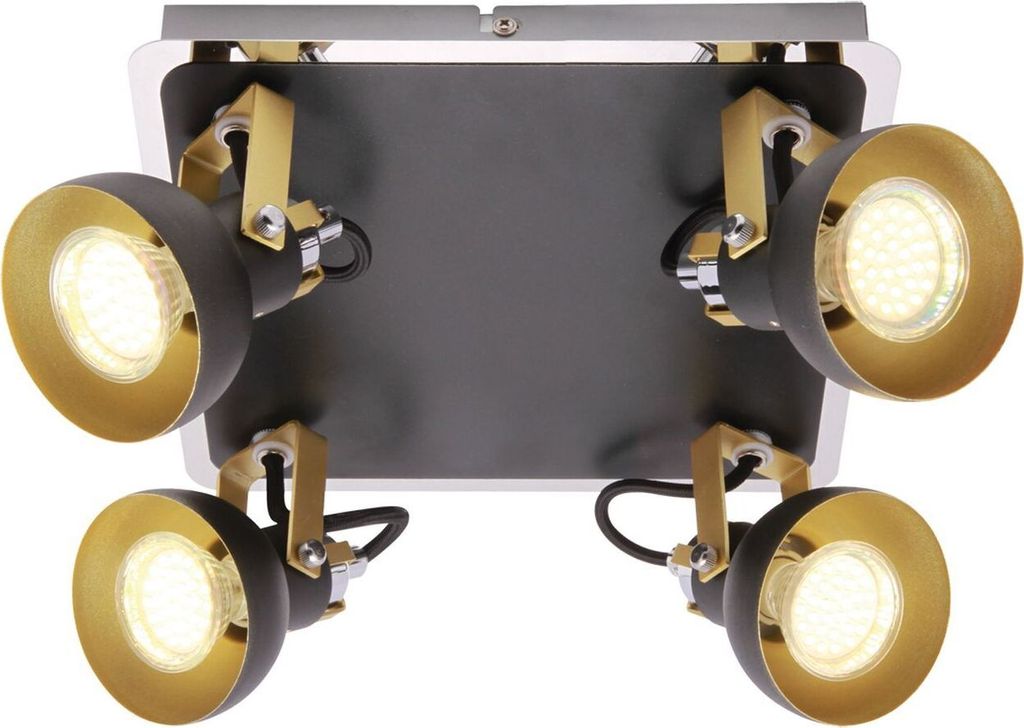 Deckenstrahler verstellbar 25 cm breit in Schwarz Gold GU10 4-flammig Retro Design Spot Lampe Decke
