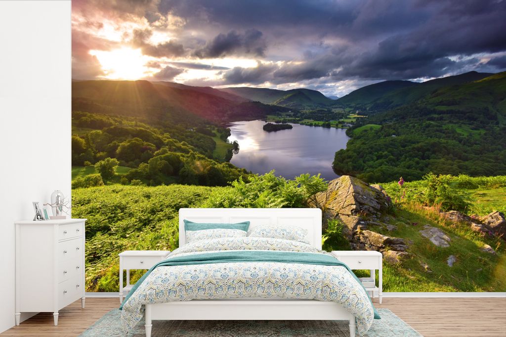 MuchoWow Fototapete für Wohnzimmer oder Schlafzimmer Wandtapete Vinyl Motivtapete Sonnenuntergang im Lake District National Park in England - 36...