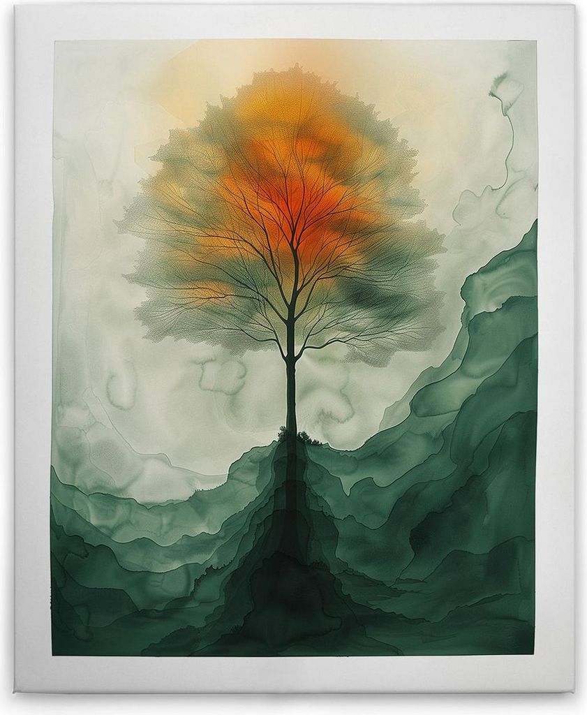 TADESSI Leinwandbild Baum Abstrakt - Wandbild 40 x 50 cm - Kunstdruck auf Leinwand in Grün Creme - M1-No.52132