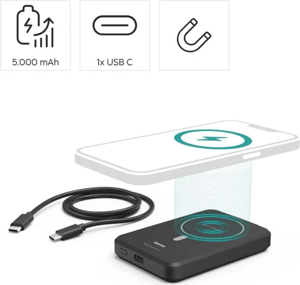 hama MagPower5 wireless Powerbank 5.000 mAh schwarz Produktbild 16