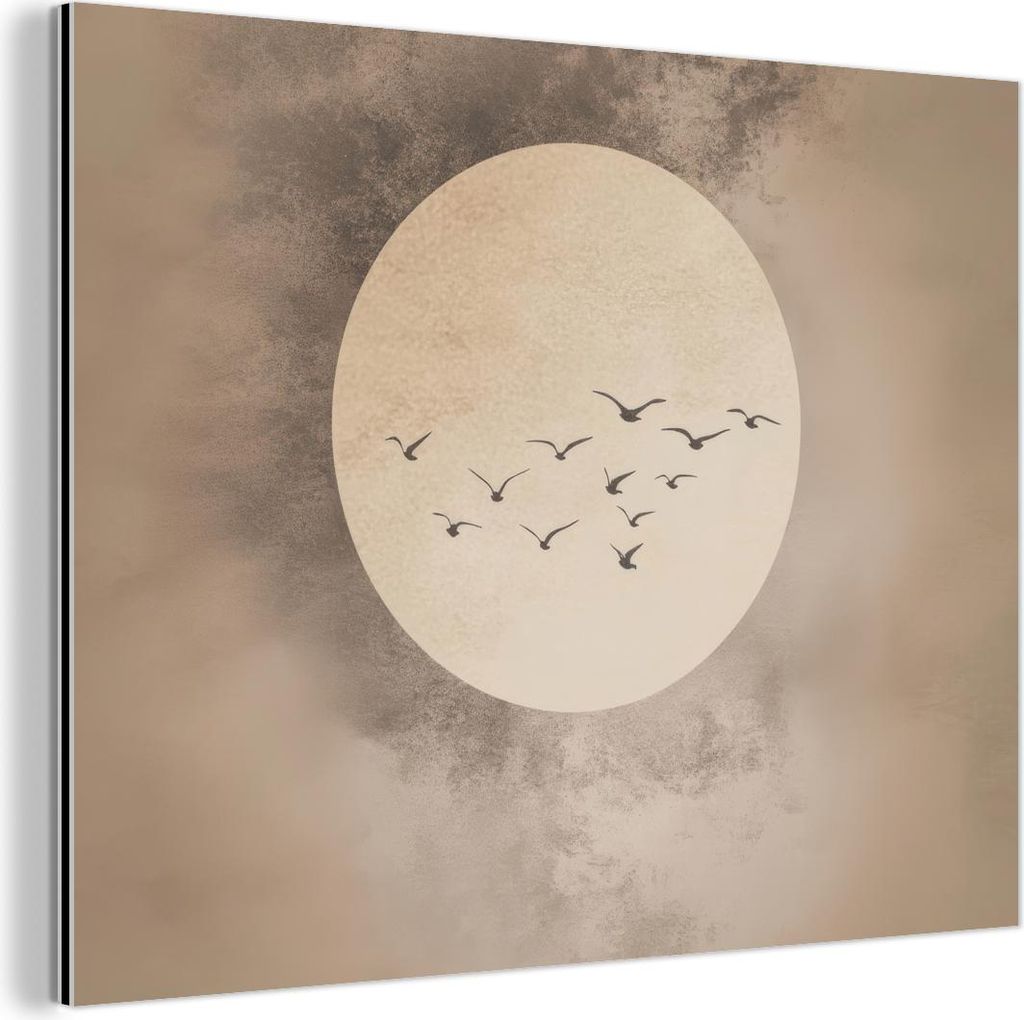 MuchoWow Wanddekoration Metall Metallbild Wandkunst 80x60 cm Vogel - Beige - Japanisch MuchoWow Aluminium Gemälde - Alubild