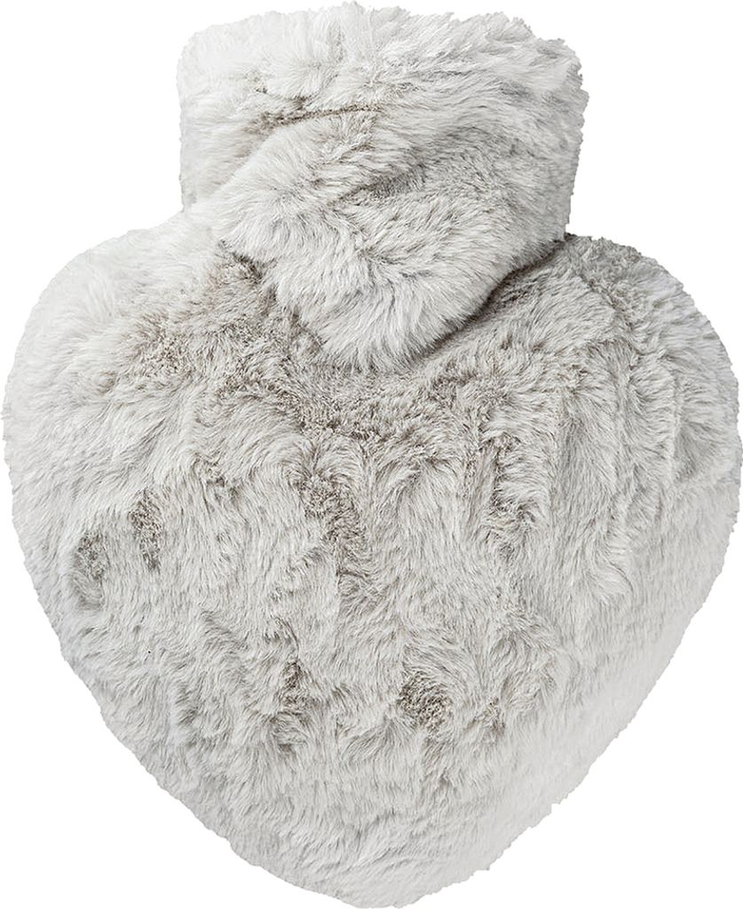 HUGO FROSCH Wärmflasche 'Herz', Langhaar Flausch, 1 Liter, taupe