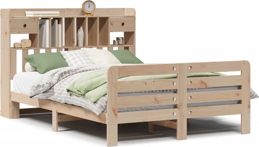 Massivholzbett mit Regal ohne Matratze 140x200 cm Kiefernholz