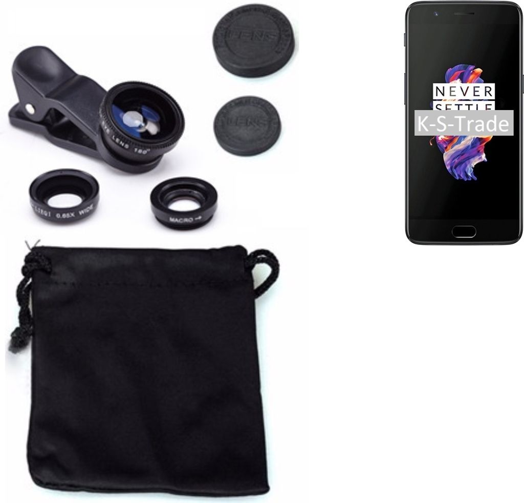 K-S-Trade Smartphone Kamera Linsen Set Kompatibel mit OnePlus 5 3in1 Clip-On Kamera Adapter Macro Weitwinkel FishEye Fischauge Objektiv Linse
