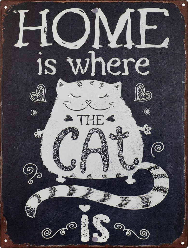 Moritz Blechschild 25 x 33 cm Home Is Where The Cat Is Deko Metallschild Retro Vintage Retro Sprüche lustig