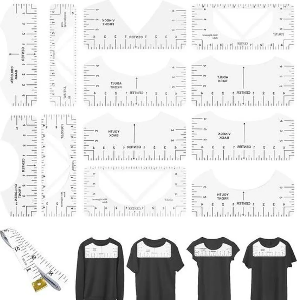 Règle de Centrage T-shirt pour Alignement Parfait, Set de 12 Guides en PVC