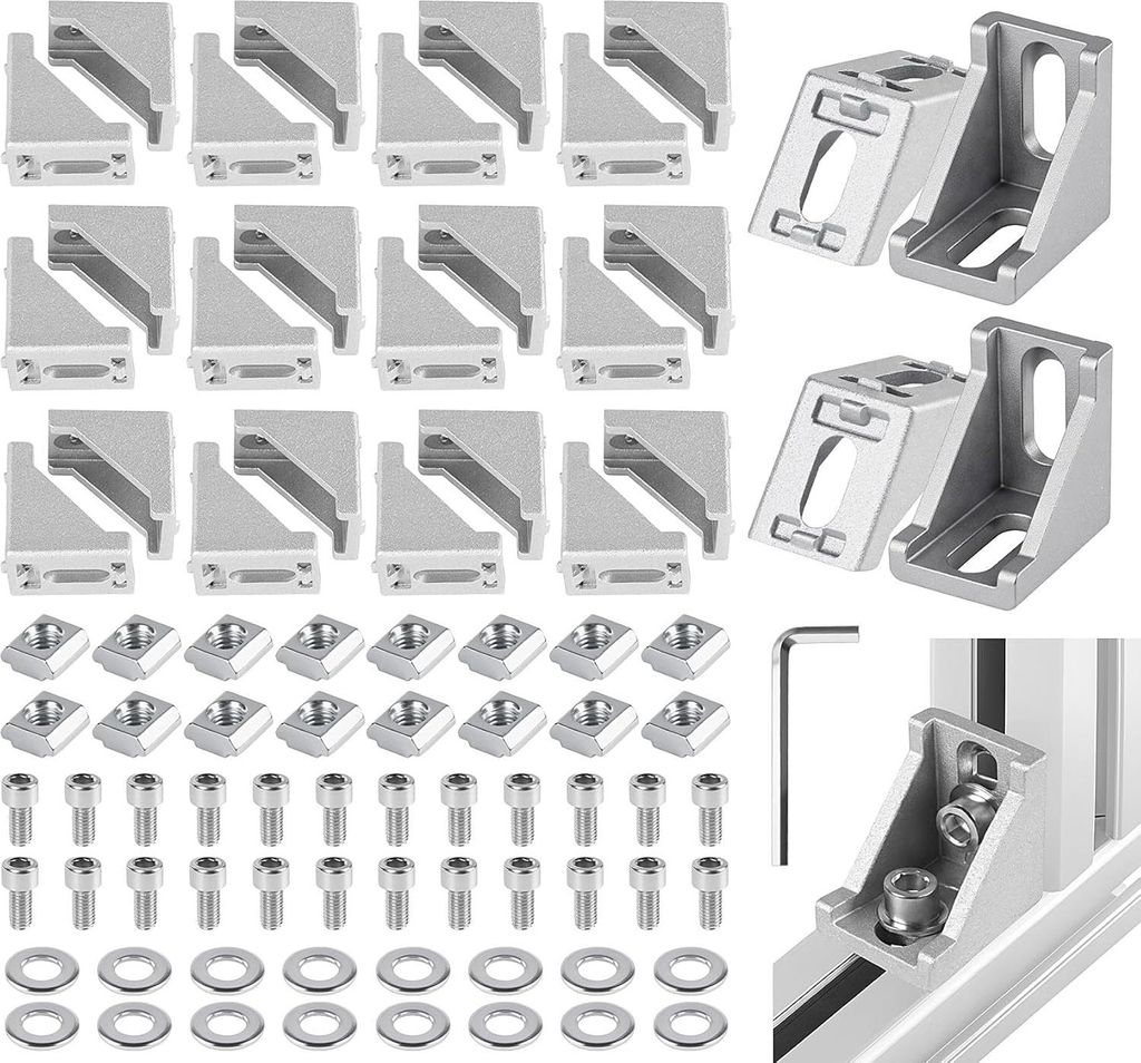 Aluprofil Winkel Befestigungsmaterial, 24 Stück Aluprofil 30x30 Nut 8 Aluminium Aluprofil Eckwinkel Eckverbinder Wandhalter 90 Grad Winkel Raster ...