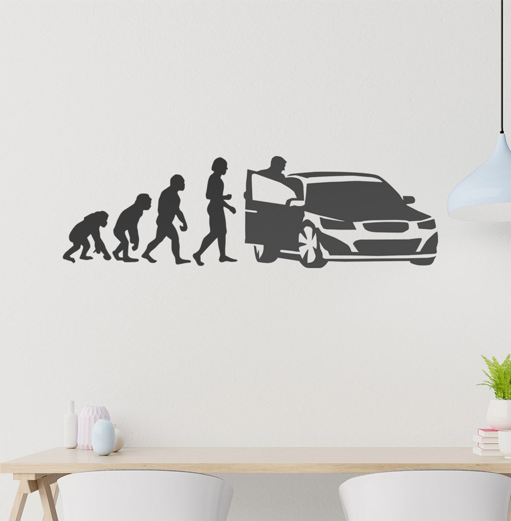 KIWISTAR Evolution - Menschheit Auto Biologie Wandtattoo in 6 Größen - Wandaufkleber Wall Sticker - Dekoration, Küche, Wohnzimmer, Schlafzimmer,...