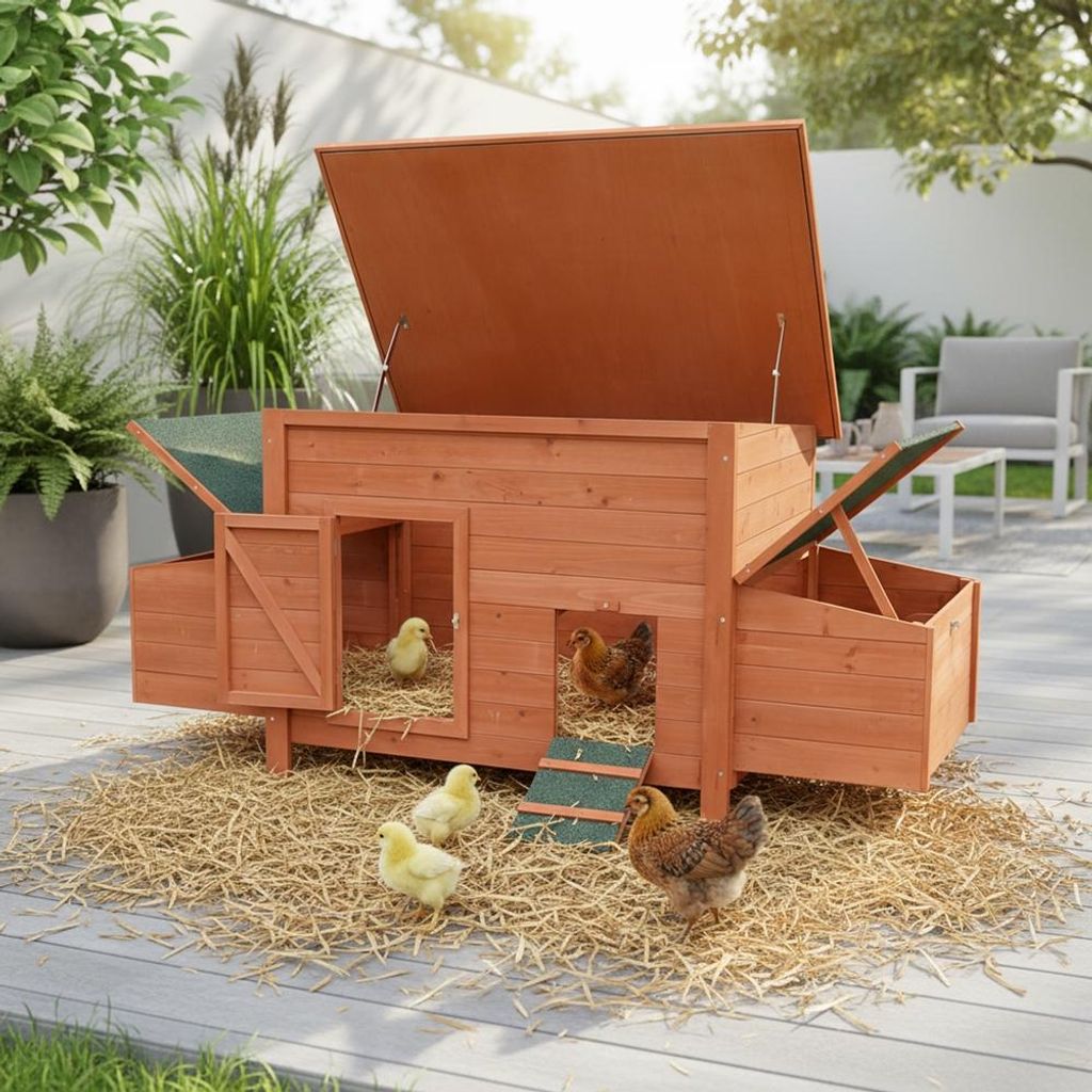 Mucola Hühnerstall Hühnerhaus XXL Geflügelstall Hasenstall 2 Eiablagen Holz Kaninchenkäfig Hühnervoliere Kleintier Huhngehege