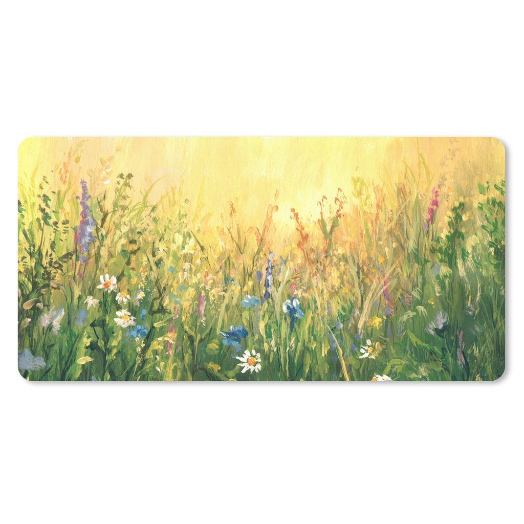 MuchoWow Schreibtischunterlage Blumen - Aquarell - Sonne 80x40 cm - XXL Mauspad - Gaming Mauspad