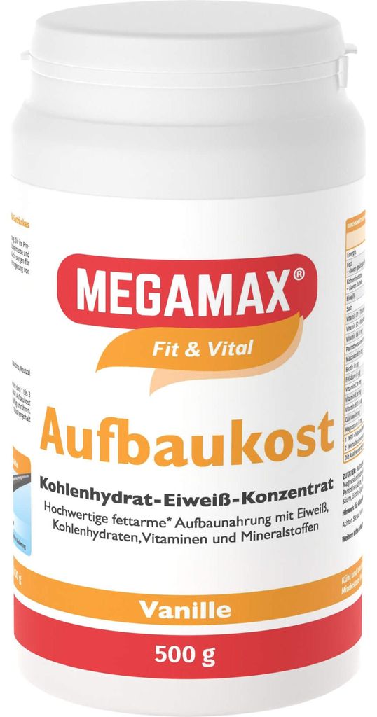 MEGAMAX Fit & Vital Aufbaukost Kohlenhydrat-Eiweiß-Konzentrat Vanille-Geschmack, 500 g Pulver