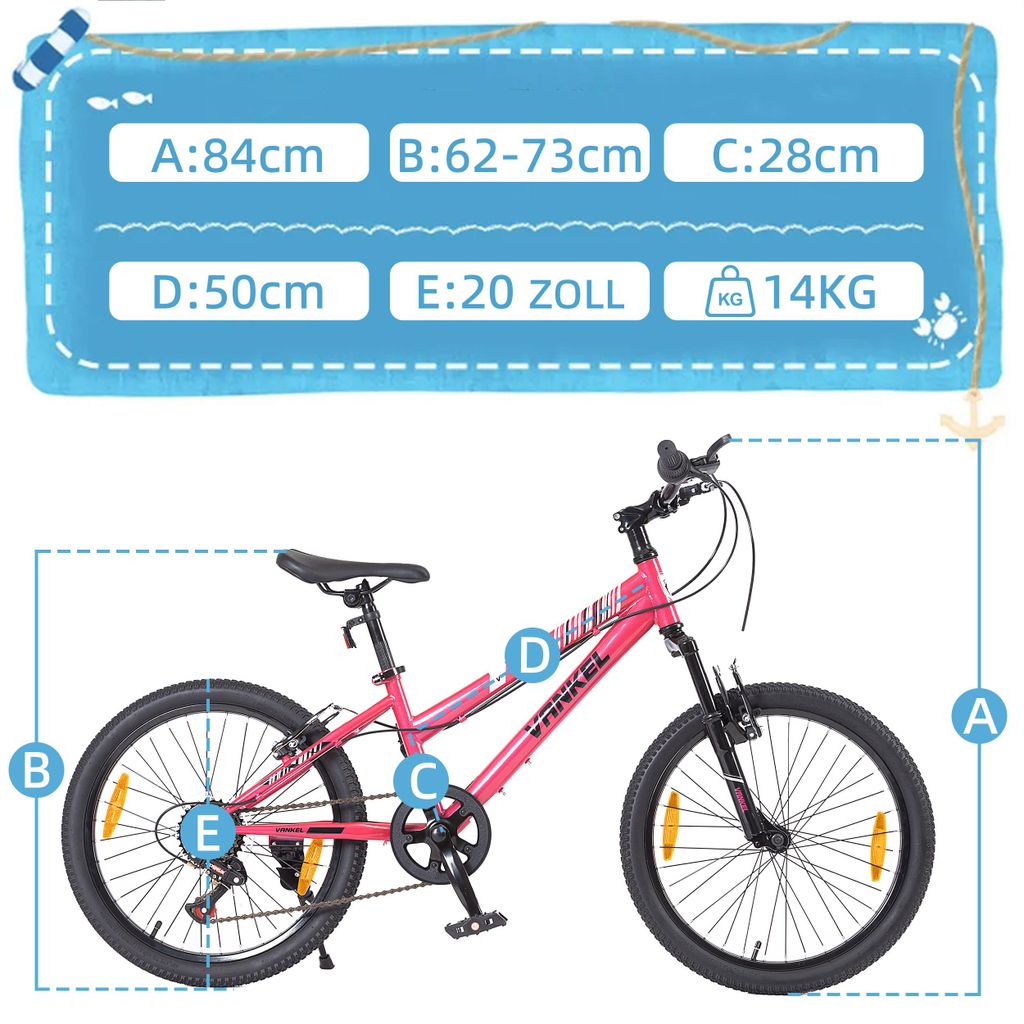 VTT 20 Pouces Lousriyy – 7 Vitesses, Cadre Acier Carbone, Freins à étrier, Hauteur Siège 63-76 Cm, Pour Enfants 120-150 Cm – Vert/rouge/jaune