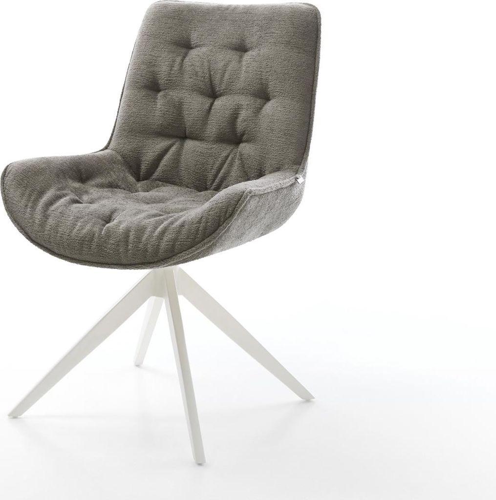 DELIFE Drehstuhl Taimi-Flex Bouclé Soft Schlamm Kreuzgestell breit Weiß 360° drehbar Wippfunktion