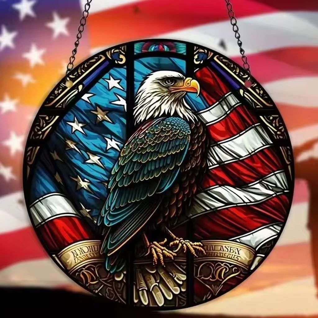 Sonnenfänger Eagle - Majestätischer Adler vor der amerikanischen Flagge KP31421