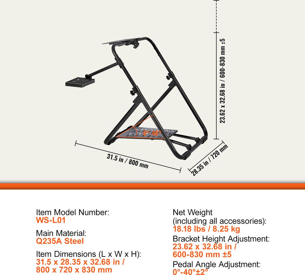 VEVOR Lenkradständer 600–830mm Gamesitz 0°-40° Spielsitz Produktbild 7