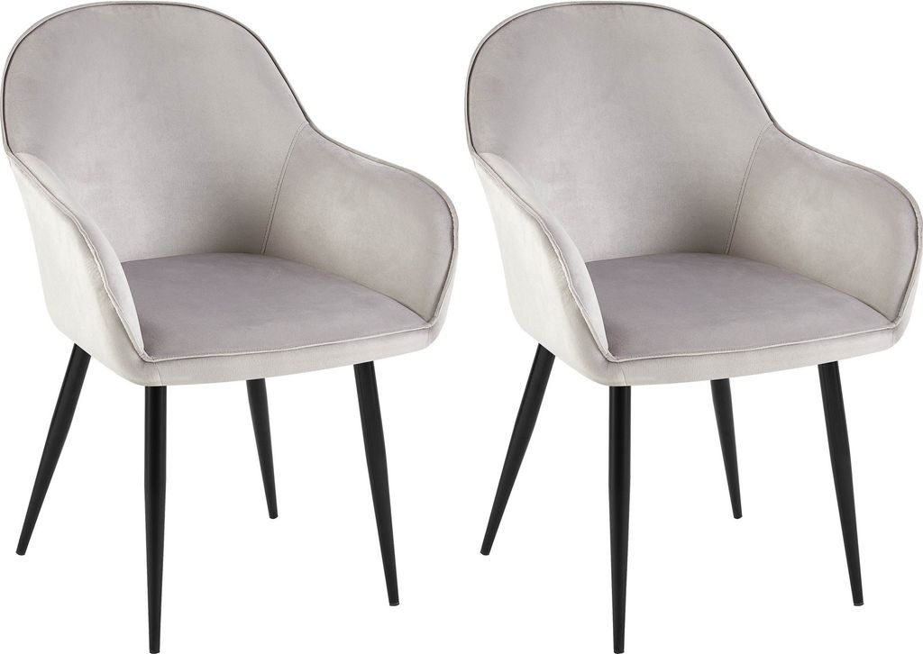 CLP 2er Set Esszimmerstuhl Boise Samt mit Armlehnen,grau