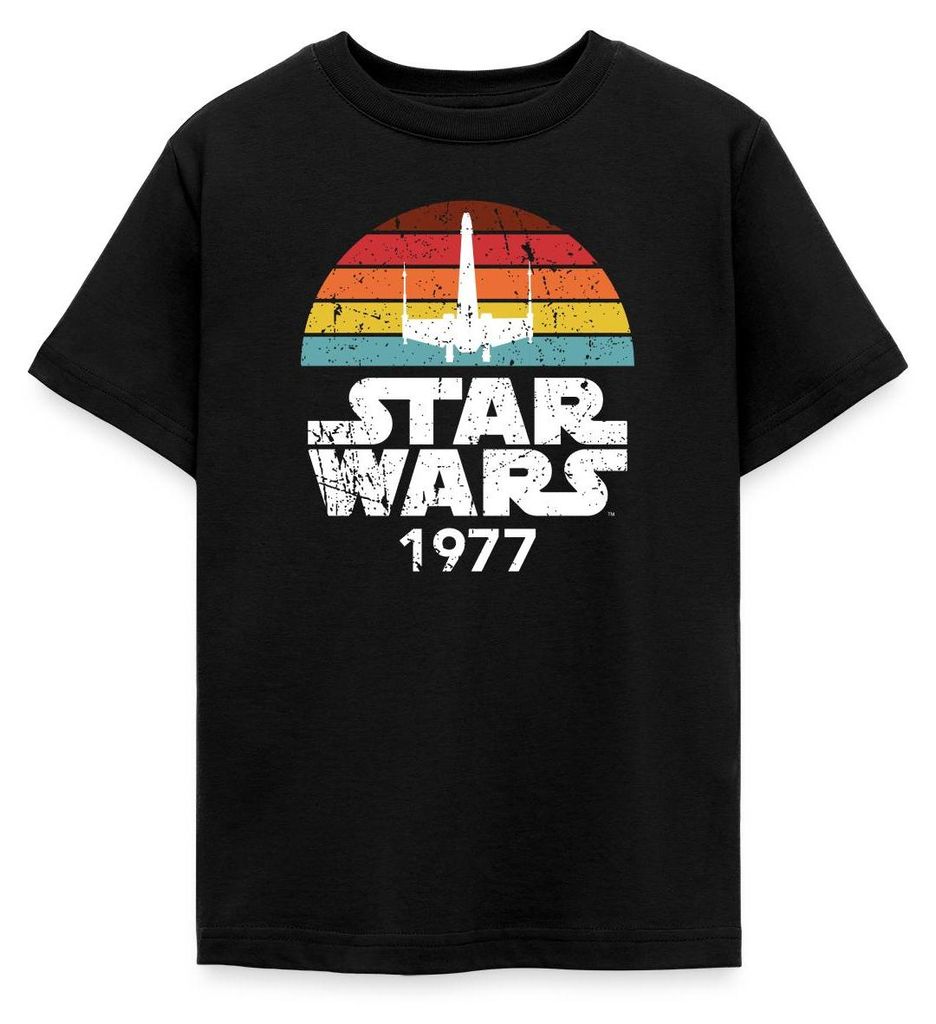 Star Wars Schriftzug 1977 Mit Raumschiff Retro Teenager T-Shirt, 134/146 (9-11 Jahre), Schwarz