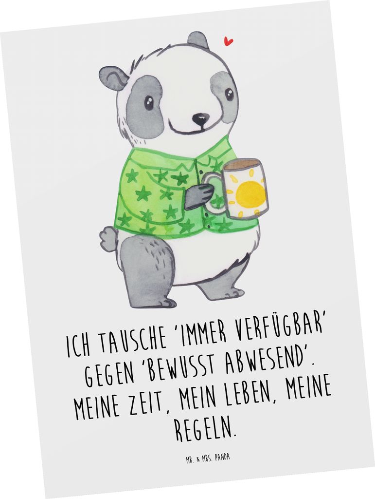 Mr. & Mrs. Panda Postkarte Panda Burnout - Weiß - Geschenk, Grußkarte, Ansichtskarte, Erschöpfung, bildkarte, Postkarten, Überlastung, Ansichts...