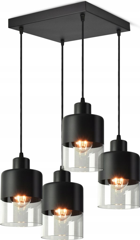 LUXOLAR Pendelleuchte Schwarz 4 flammig, Hängelampe mit getöntes Glas E27 60 W - Deckenleuchte für Wohnzimmer, Küchen - Modern Design