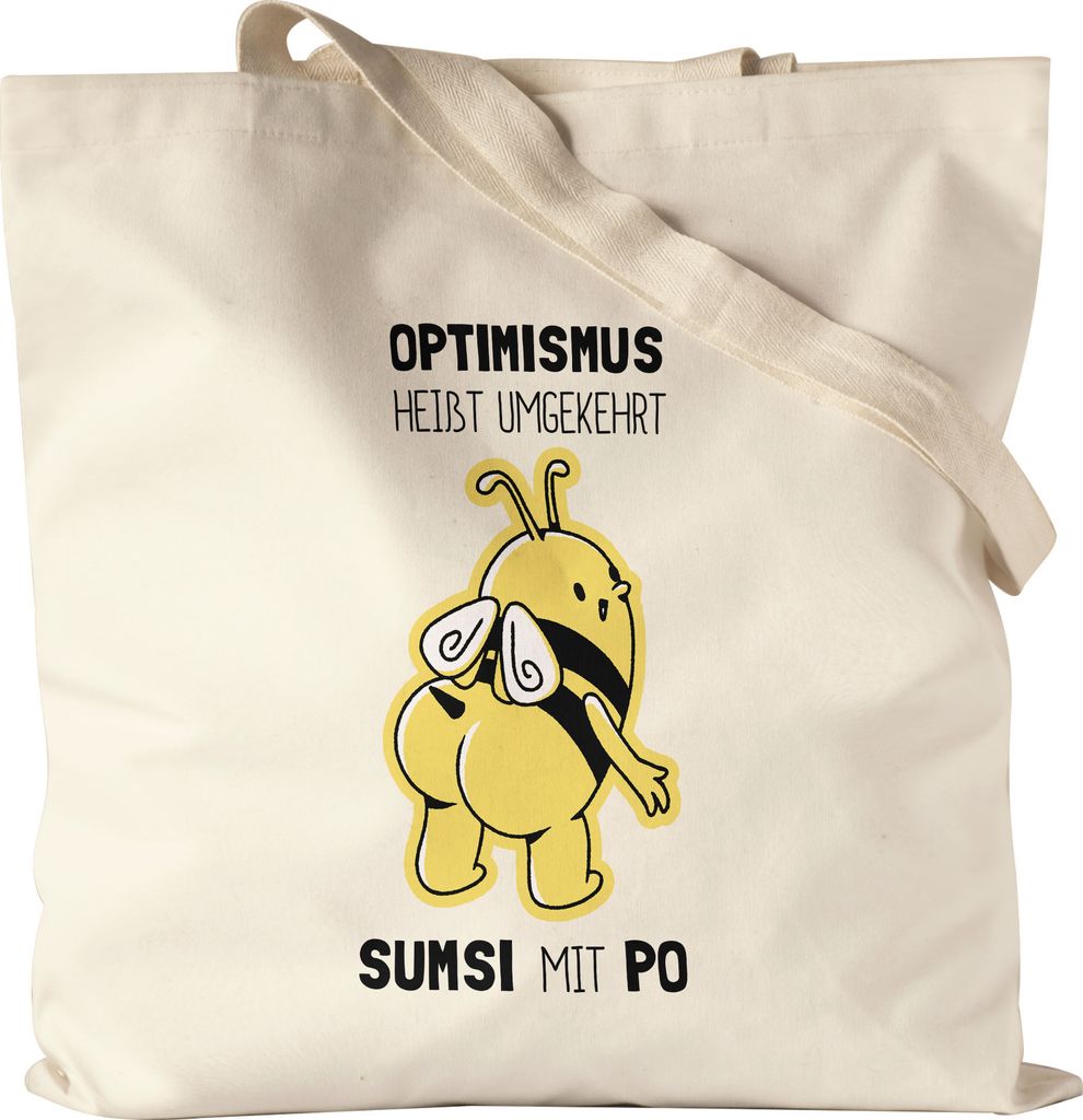 Optimismus Heißt Umgedreht Sumsi Mit Po Jutebeutel Stoffbeutel Canvas Biene Geschenkidee Wortwitz