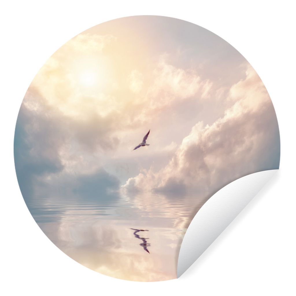 MuchoWow Runde Wandtattoo - Wandsticker Tapete Aufkleber Vogel - Meer - Sonne Ø 100 cm Selbstklebend und Repositionierbar - Wandaufkleber - Krei...