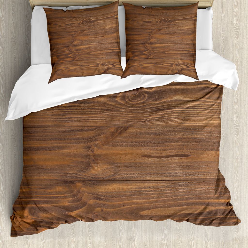ABAKUHAUS Hölzern Bettbezugs Set Für Doppelbetten, Naturwald Bäume Art, Milbensicher Allergiker geeignet mit Kissenbezügen, Braun