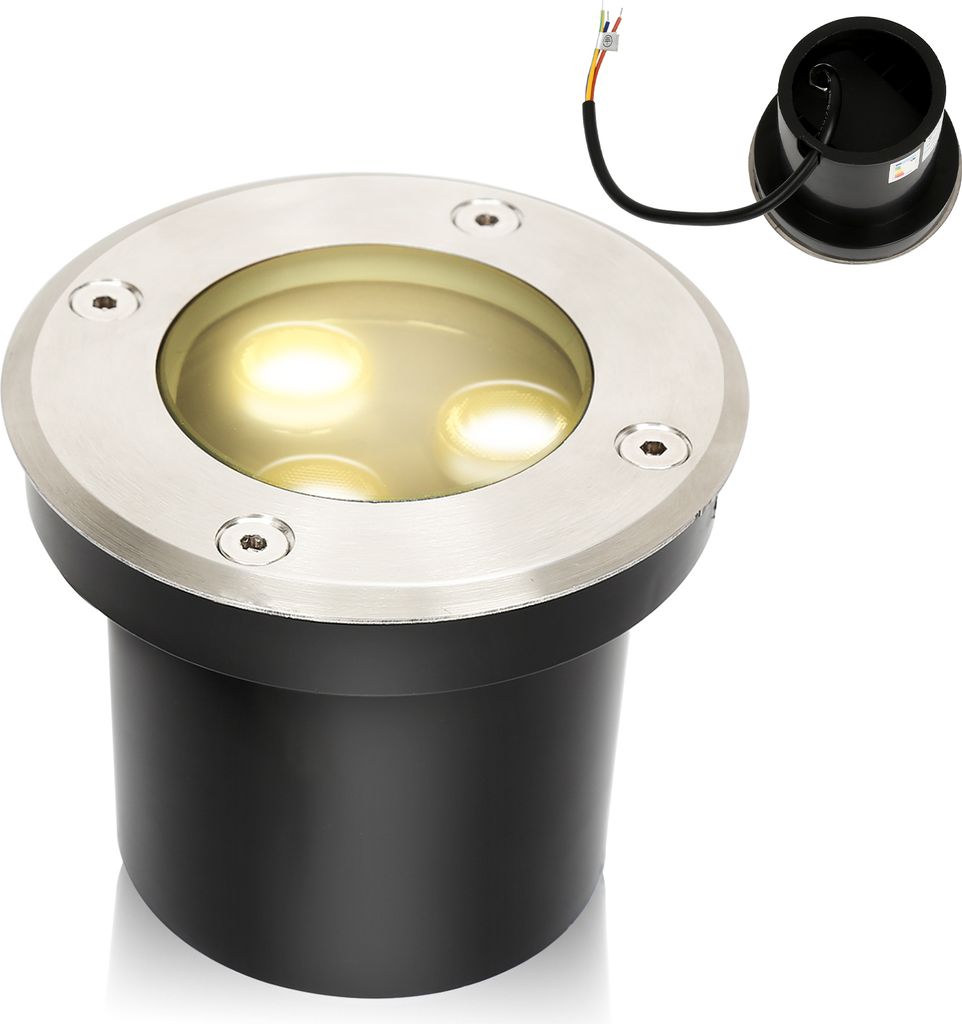 Peviasot 1x 3W Bodenleuchte IP65 Außen LED Leuchte Bodeneinbaustrahler Bodenstrahler Bodenlampe Warmweiß