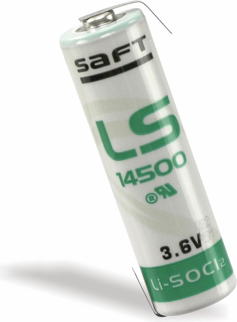 SAFT Lithium-Batterie LS 14500-CNR AA, mit Lötfahne, 3,6 V-, 2600 mAh