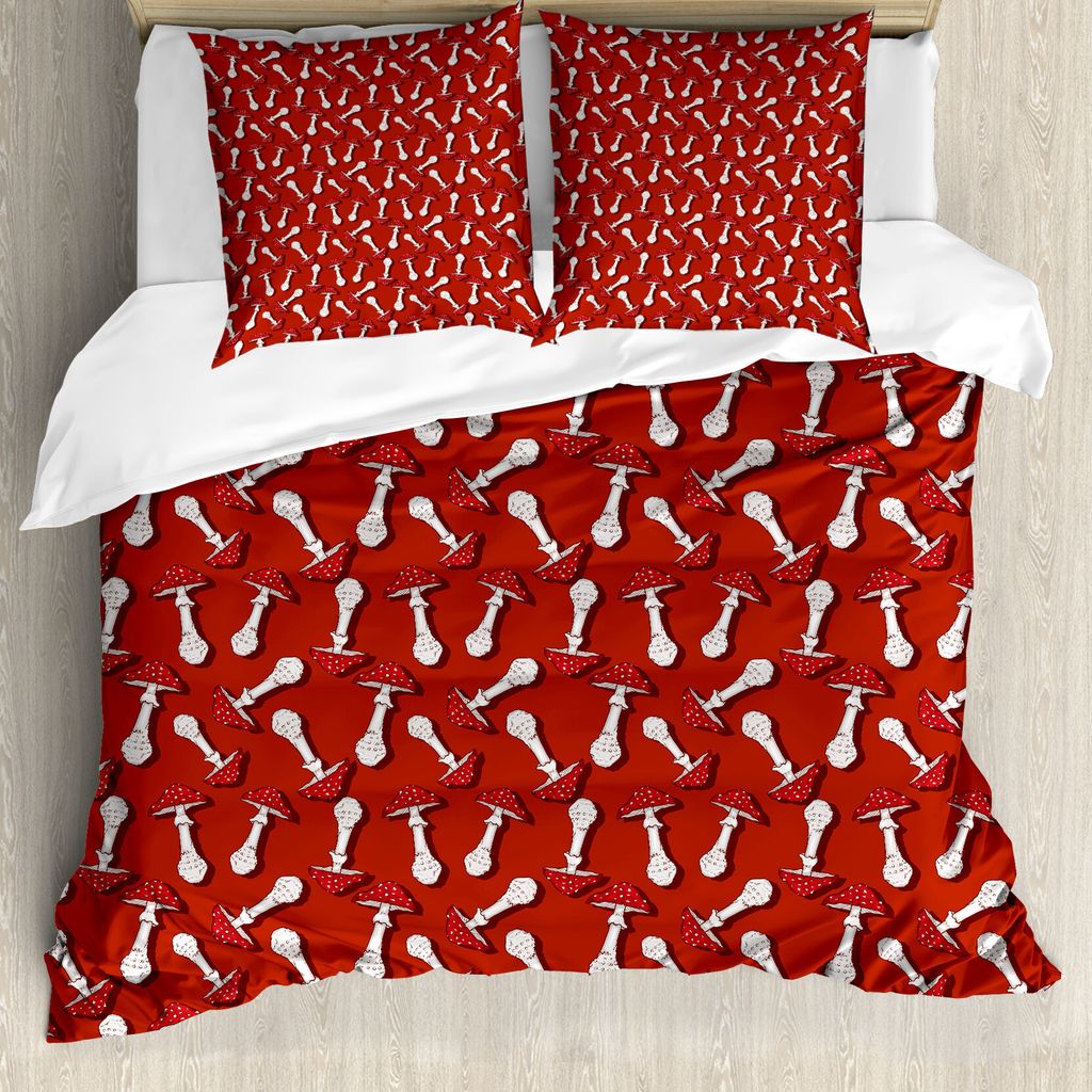 ABAKUHAUS Pilz Bettbezug, Psychedelische Amanita, Milbensicher Allergiker geeignet mit Kissenbezügen, 155 cm x 220 cm - 80 x 80 cm, Burnt Sienna R...