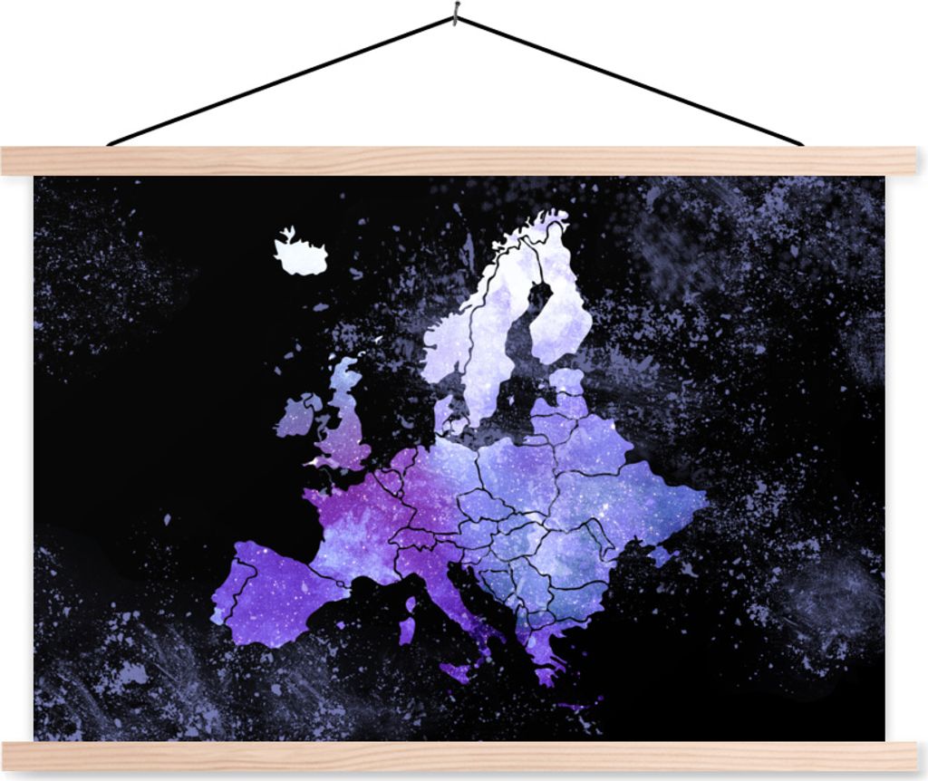 MuchoWow Textilposter Karte - Europa - Sternenhimmel 60x40 cm mit holzfarbenen Rahmen - Bilder