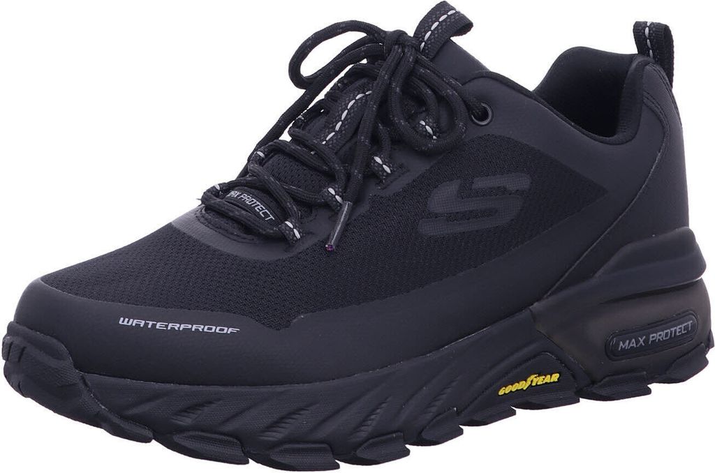 A black Skechers sneaker shown from a side angle against a white background.