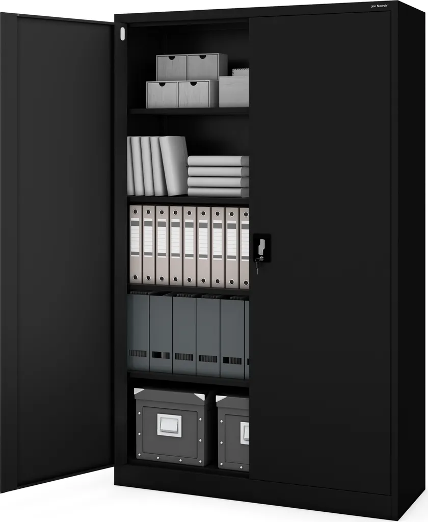 Armoire de Bureau Métallique XXL 185x115x40cm en Acier Noir à Portes
