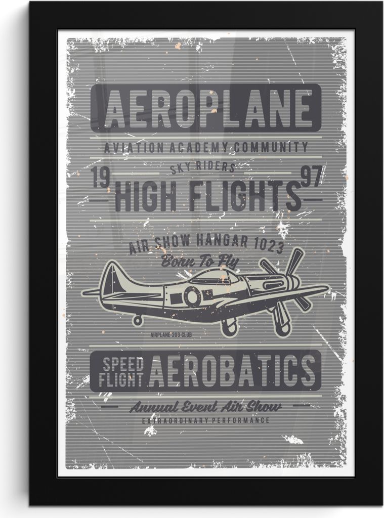 MuchoWow MuchoWow Gerahmtes Poster Flugzeug - Retro - Zeichnung 20x30 cm - Poster mit zchwarzem Bilderrahmen - Drucken - Bilder Poster im Rahmen
