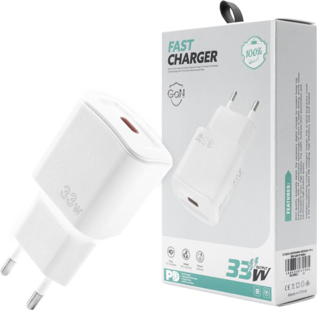 Ecobox Ładowarka Sieciowa Typ-C 33W Gan Pd Biała Zdjęcie produktu 