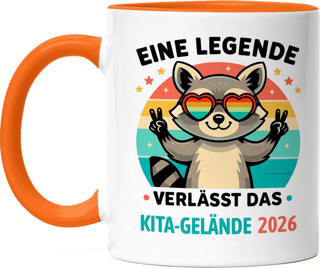 Eine Legende verlässt das Kita Gelände 2026 Tasse Orange Kita Abgänger Kindergarten Abschluss Geschenk