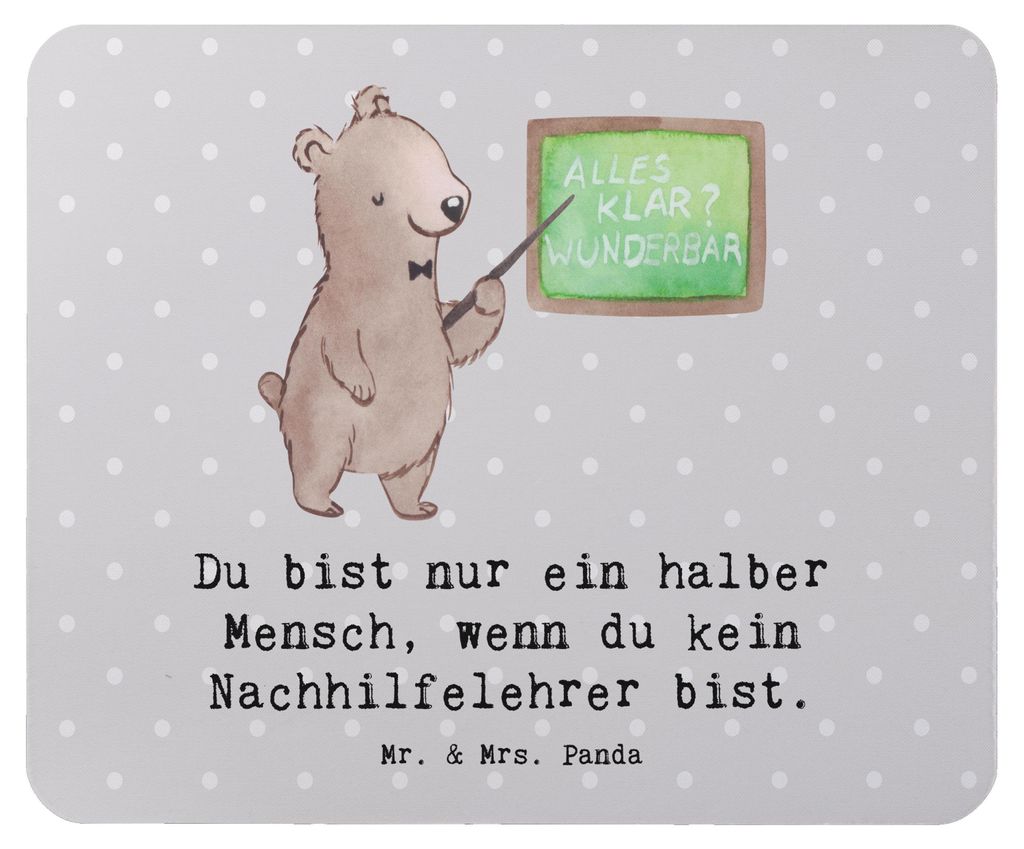 Mr. & Mrs. Panda Mauspad Nachhilfelehrer Herz - Grau Pastell - Geschenk, Nachhilfeunterricht, Mousepad, laptop, mousematte, Mouse Pad, Lustig, pc, ...