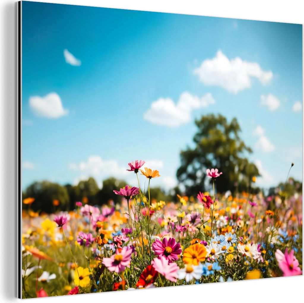 MuchoWow Wanddekoration Metall Metallbild Wandkunst 40x30 cm Blumenwiese - Blau - Himmel - Farben MuchoWow Aluminium Gemälde - Dekoration Wohnzimmer