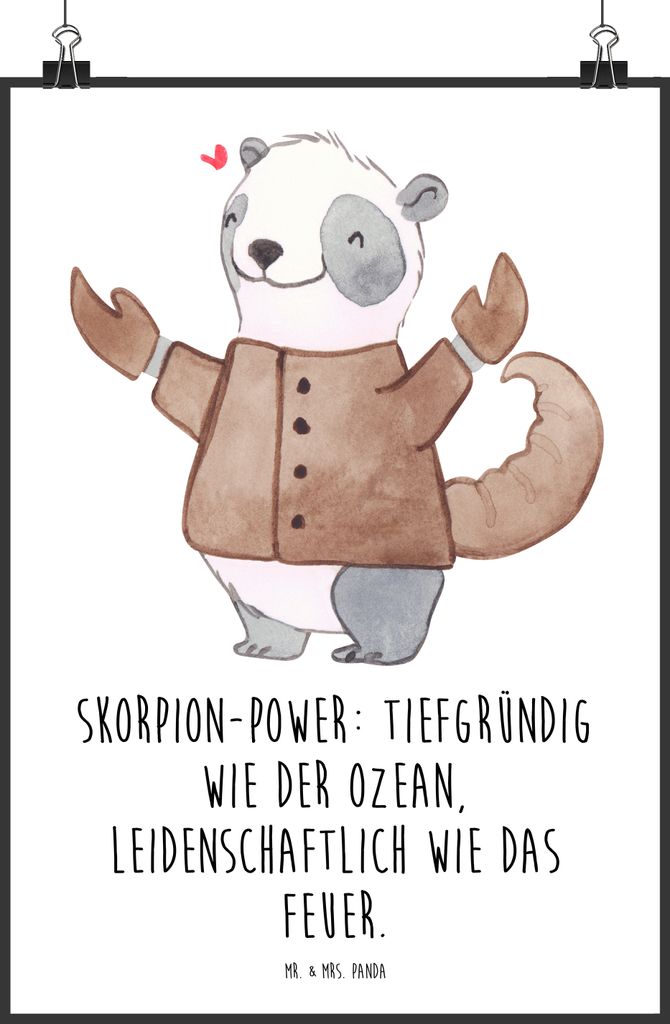 Mr. & Mrs. Panda Bild Skorpion Astrologie DIN A5 - Weiß - Geschenk, Wanddekoration, kunstdruck poster, Plakat, Wandbild, Sternzeichen, Tierkreisze...