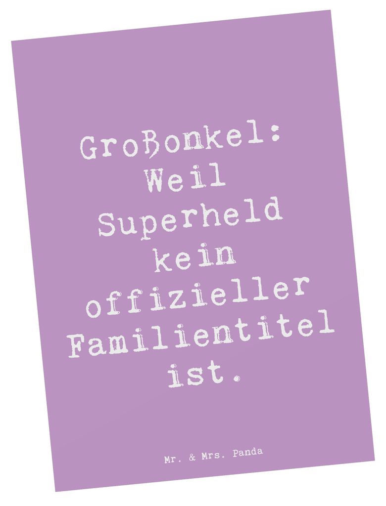 Mr. & Mrs. Panda Postkarte Spruch Großonkel Superheld - Lavendeltraum - Geschenk, Fotokarte, Humor, Postkarten, Geschenke, Grußkarte, Familientra...