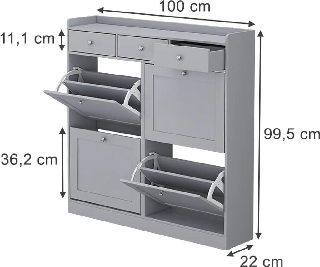 Armoire à chaussures grise Vicco Vitto avec compartiments pliants 100cm - 3