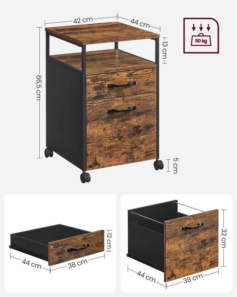 VASAGLE Aktenschrank Rollcontainer mit 2 Schubladen, Produktbild 7
