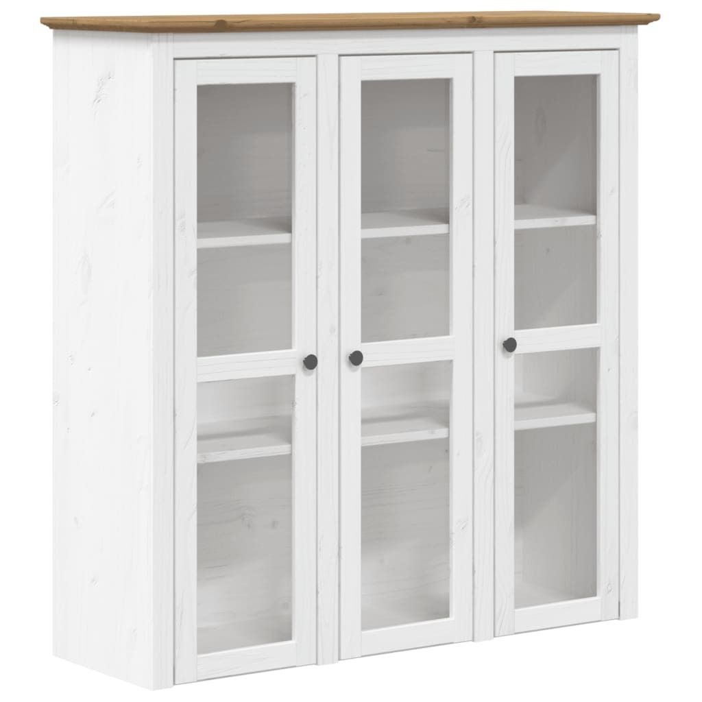 Vitrinenschrank mit Glastüren BODO Weiß und Braun Kiefernholz