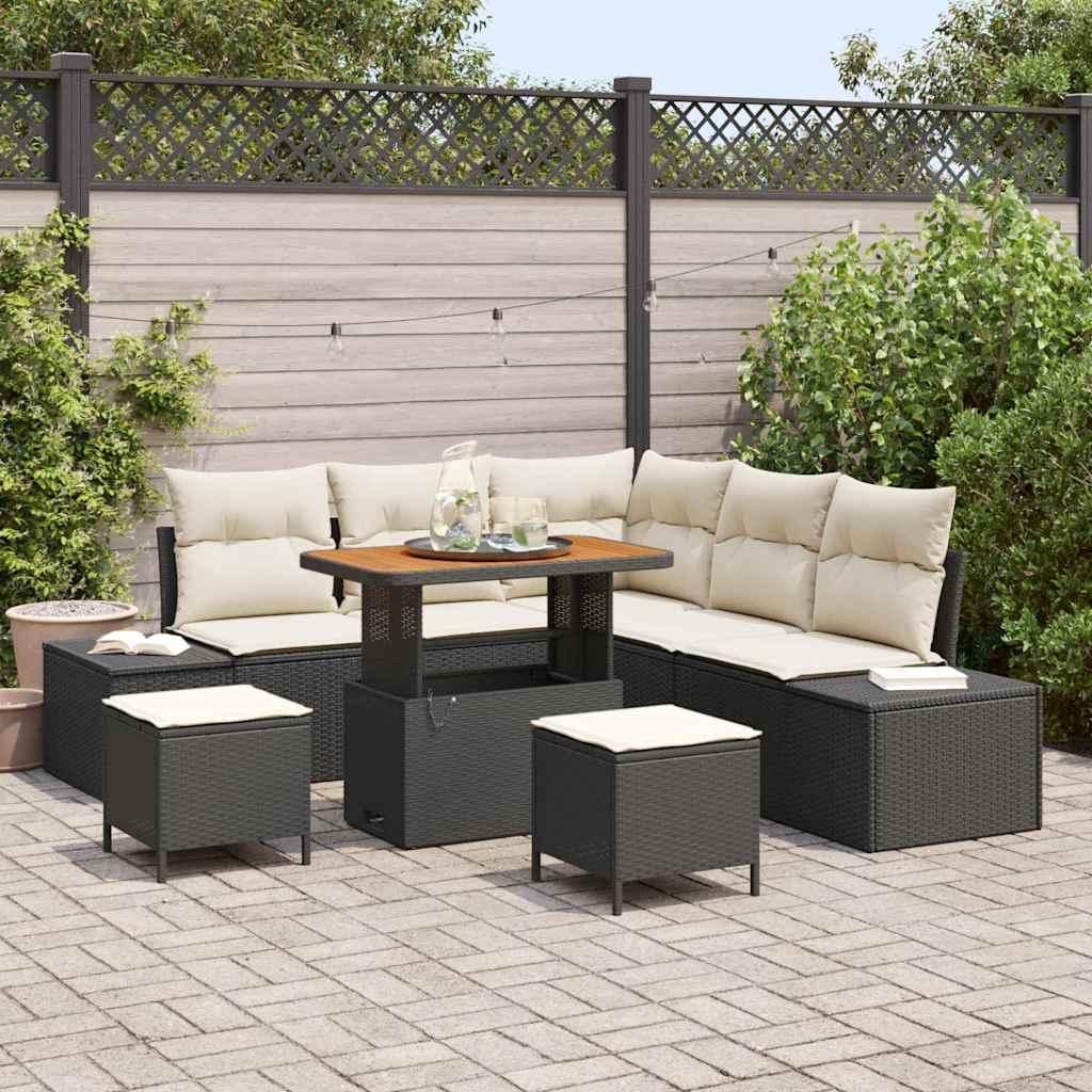 Maison Exclusive - Gartensofa-set mit Kissen 8 pcs Schwarz Poly-Rattan