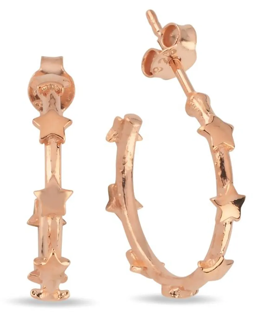 Boucles d'oreilles créoles en argent 925 doré rose avec étoiles ciselées
