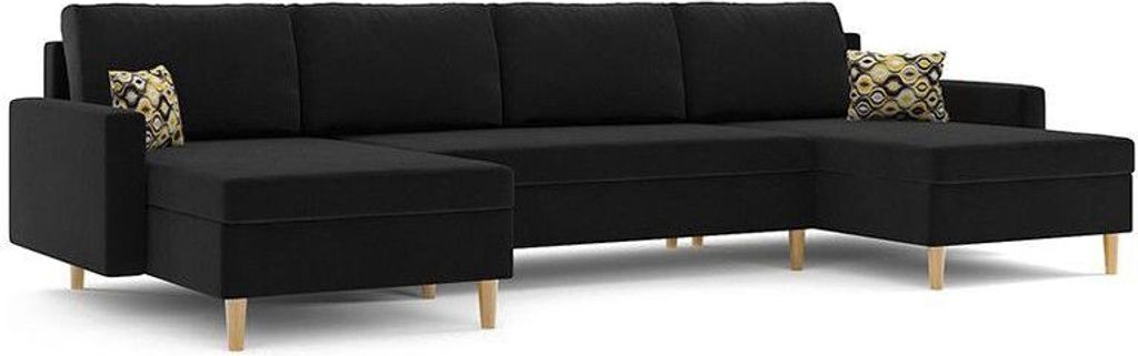 Ecksofa ETNA 295x140cm mit Schlaffunktion, Schlafcouch mit Bettkasten, Schwarz